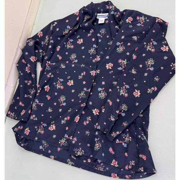 Pendleton Tops - Pendleton Double Breasted Blouse Size LP 12 Petite Floral Shoulder Pads Navy
